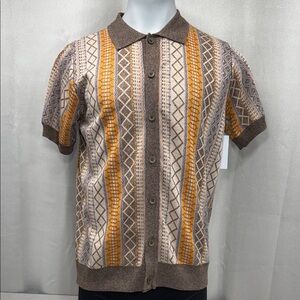 Men's Geometric Pattern Button Down Shirt in Brown and Orange